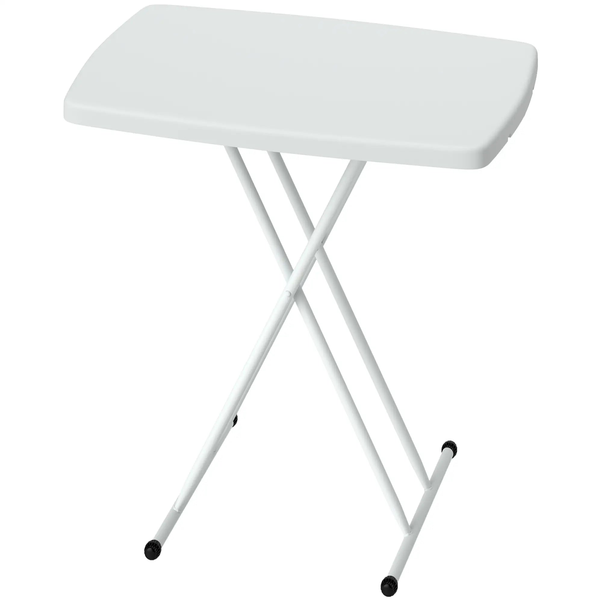 Portable Patio Side Table, Adjustable Height, HDPE Top, Metal Frame, White Patio Side Tables White at Gallery Canada