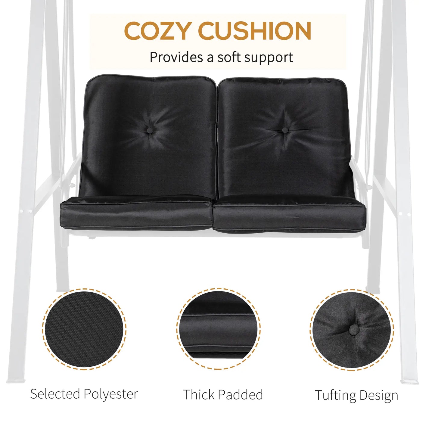 2-Seater Outdoor Porch Swing, Adjustable Canopy, Black Patio Swings with Stand at Gallery Canada