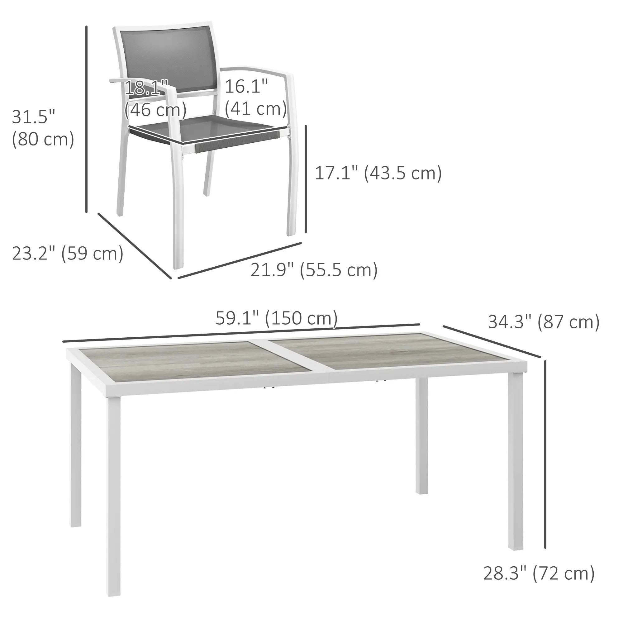 7 Pieces Outdoor Dining Set with 6 Stackable Chairs, Patio Table and Chairs with Plastic Top, Breathable Mesh Seat Back Outdoor Dining Sets at Gallery Canada