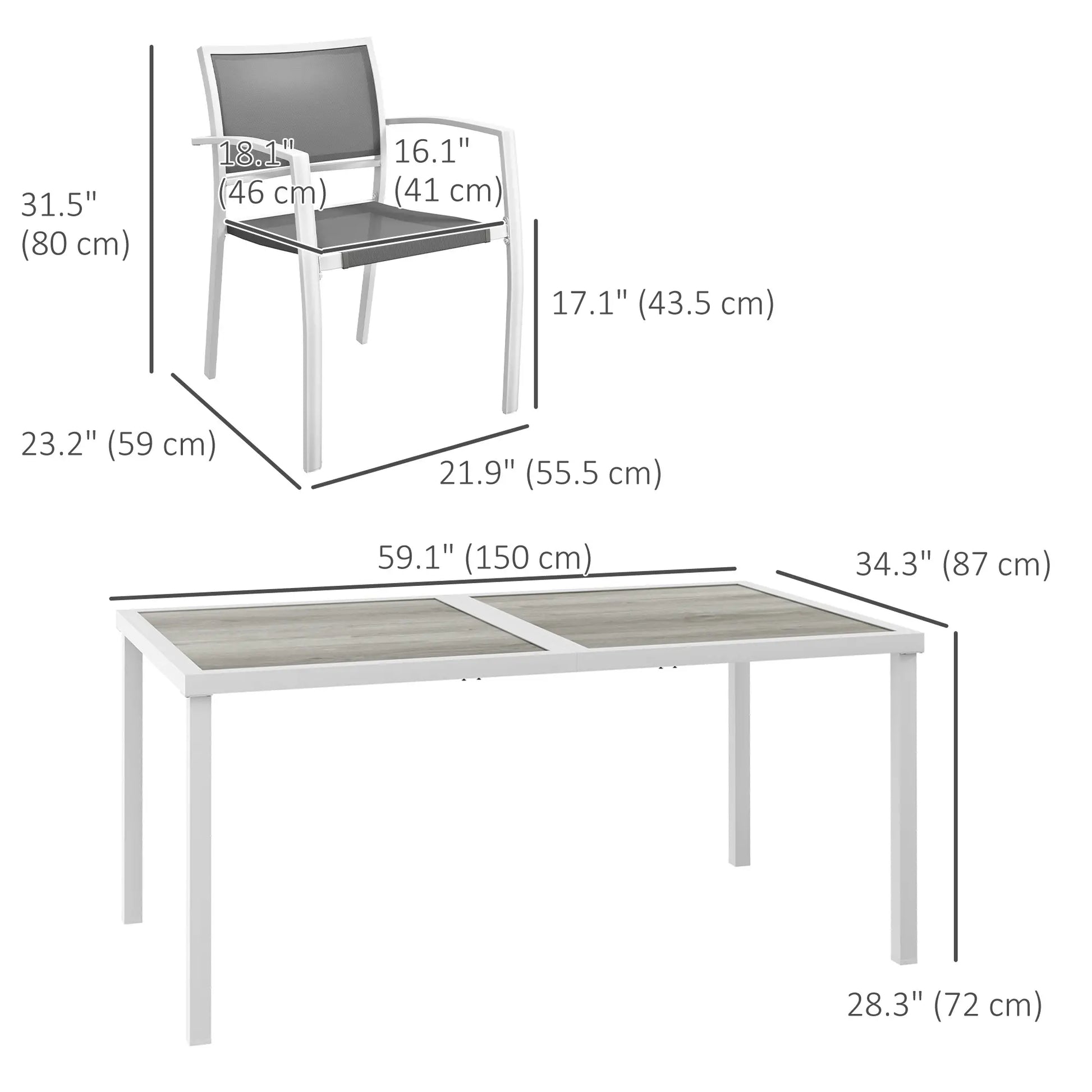 7 Pieces Outdoor Dining Set with 6 Stackable Chairs, Patio Table and Chairs with Plastic Top, Breathable Mesh Seat Back Outdoor Dining Sets at Gallery Canada