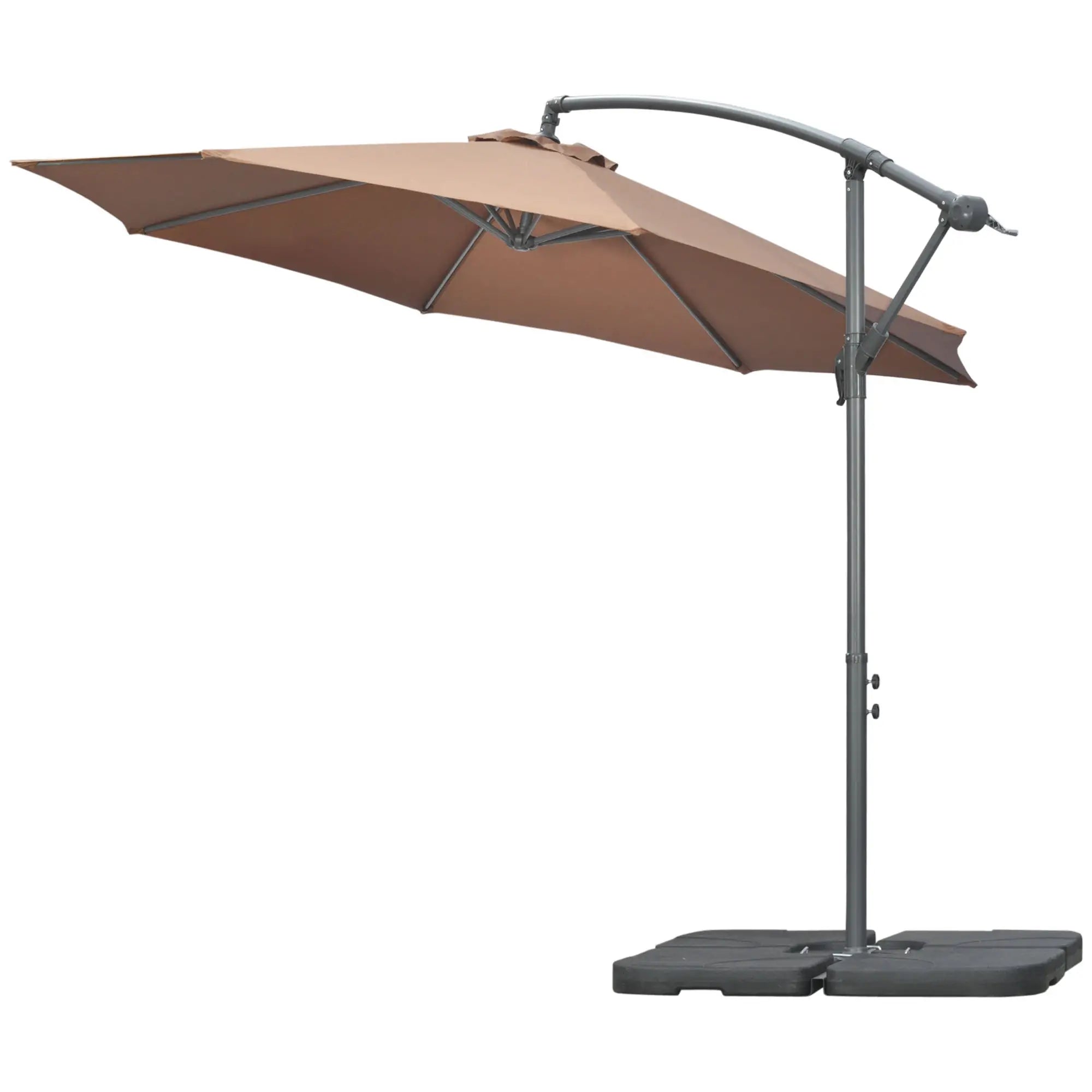 9.6ft Offset Patio Umbrella, Hanging Parasol, Crank, Base Cantilever Umbrellas Coffee at Gallery Canada