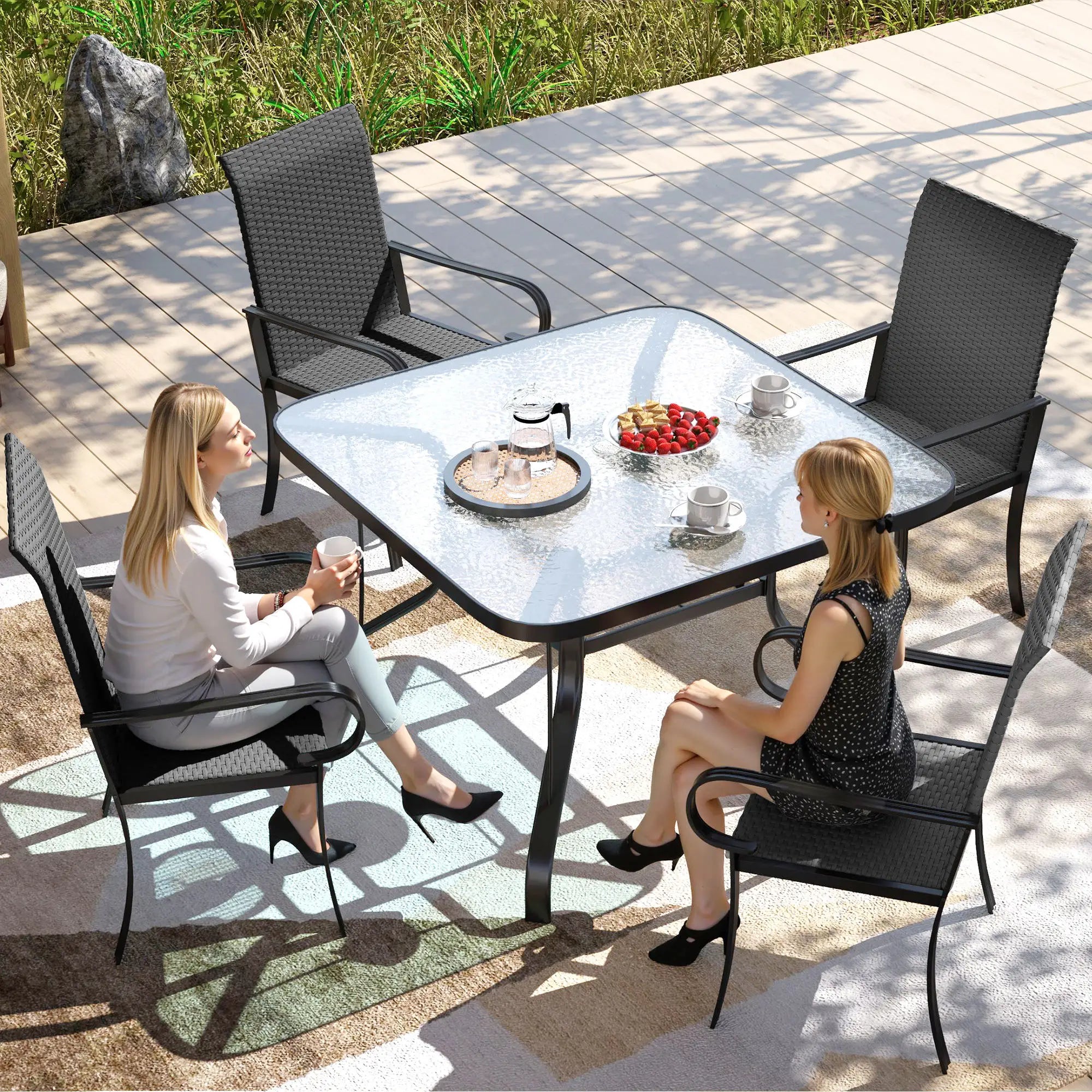4 Piece PE Rattan Dining Chairs, Steel Frame, Black Patio Chairs at Gallery Canada