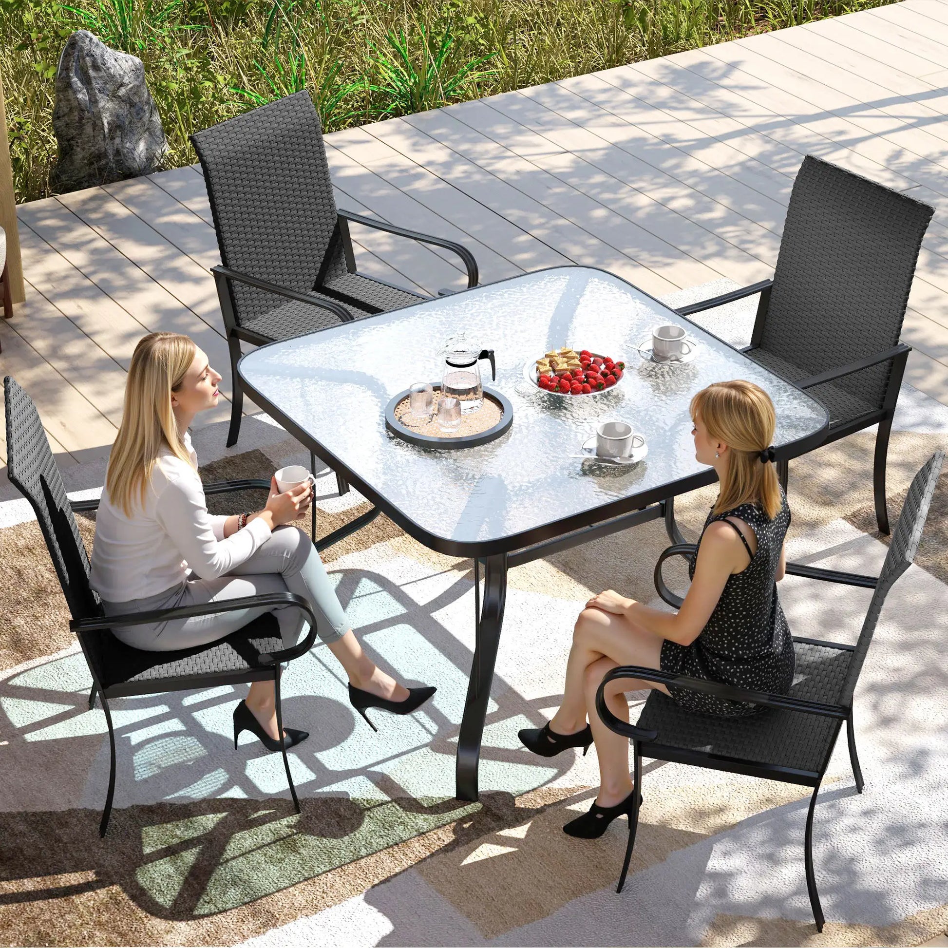4 Piece PE Rattan Dining Chairs, Steel Frame, Black Patio Chairs at Gallery Canada