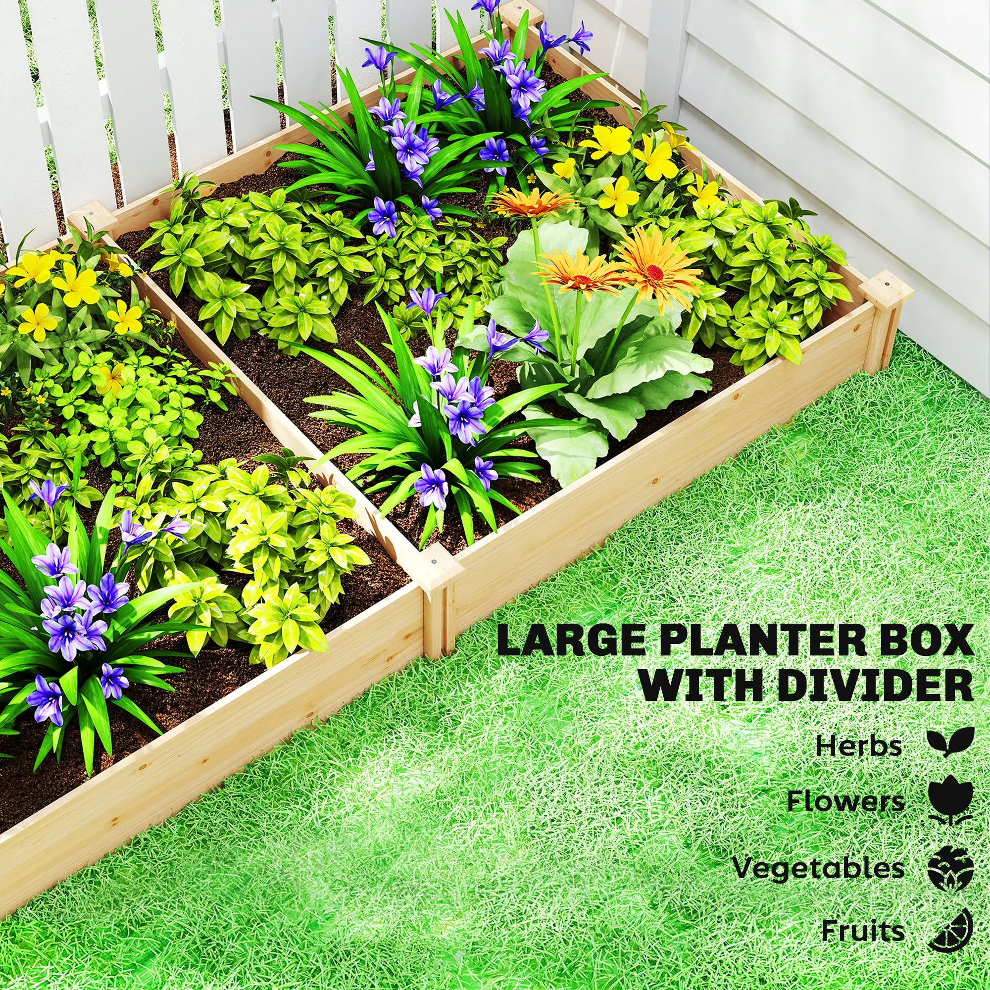 Wooden Raised Garden Bed, Planter Box With Divider, Open Bottom, DIY Painting Raised Garden Beds at Gallery Canada