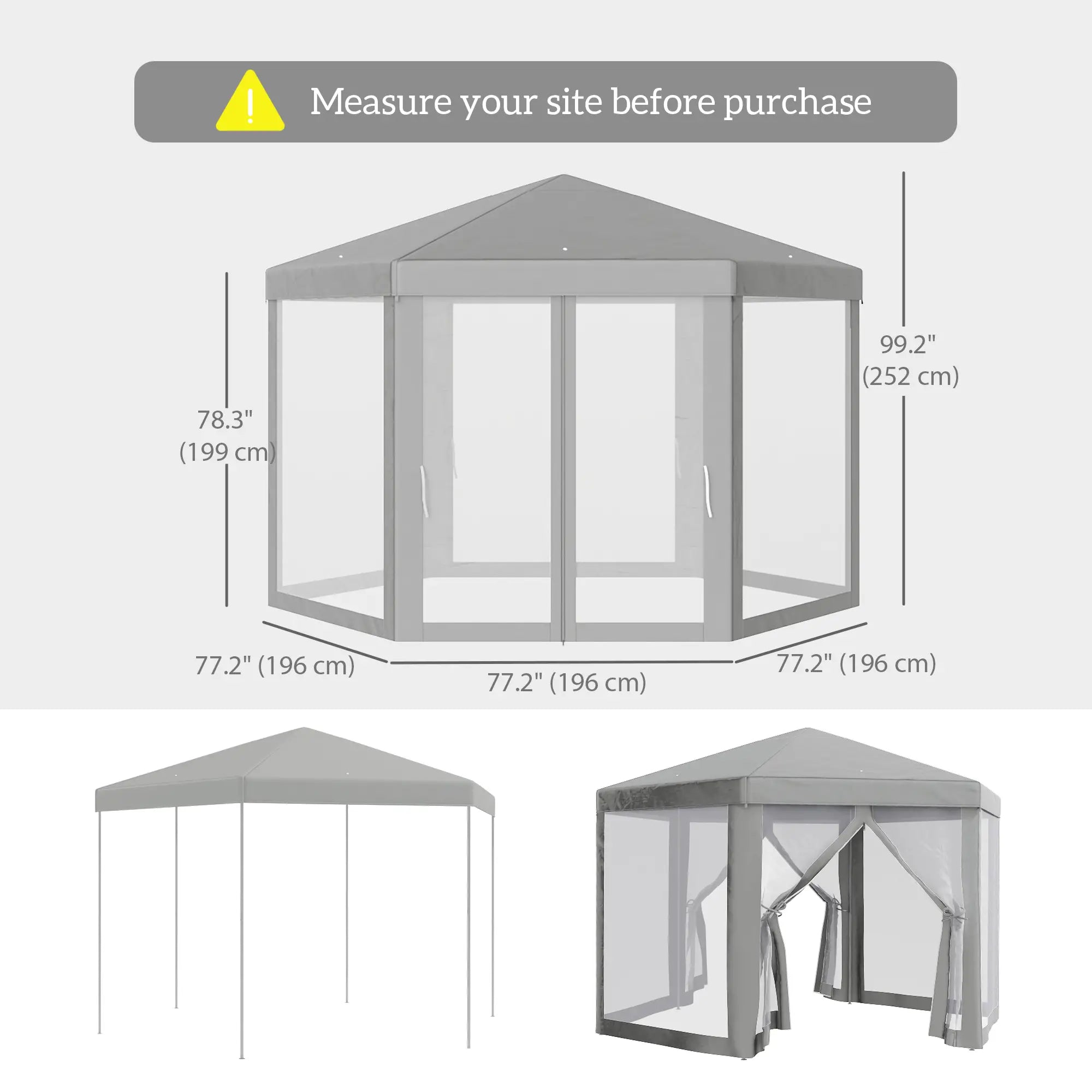 Hexagon Party Tent, Patio Gazebo with Netting, Dark Grey Canopy Tents at Gallery Canada