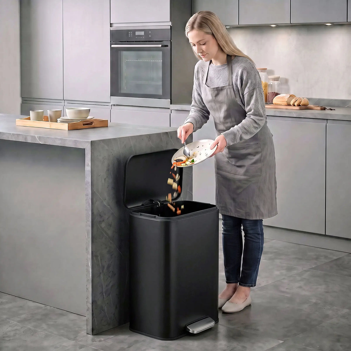 13.2 Gallon Slim Trash Can, Stainless Steel, Black