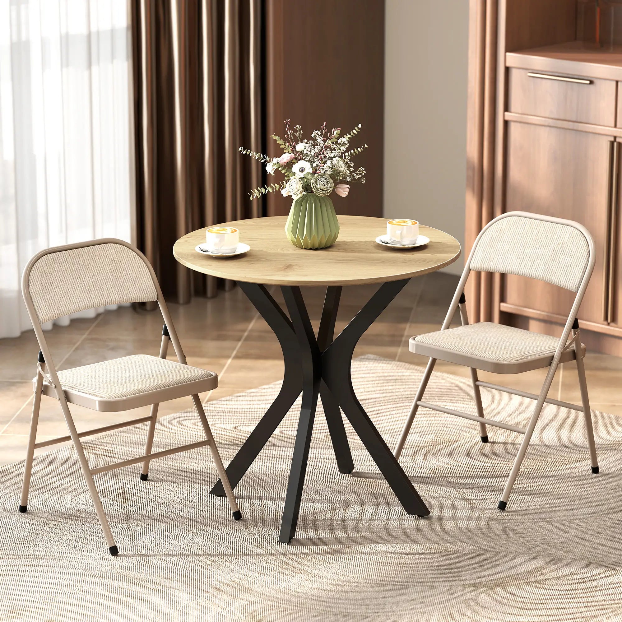 Metal Foldable Chairs, Linen Fabric Padded, Cushion Seat, Open Back, Beige Dining Chairs at Gallery Canada