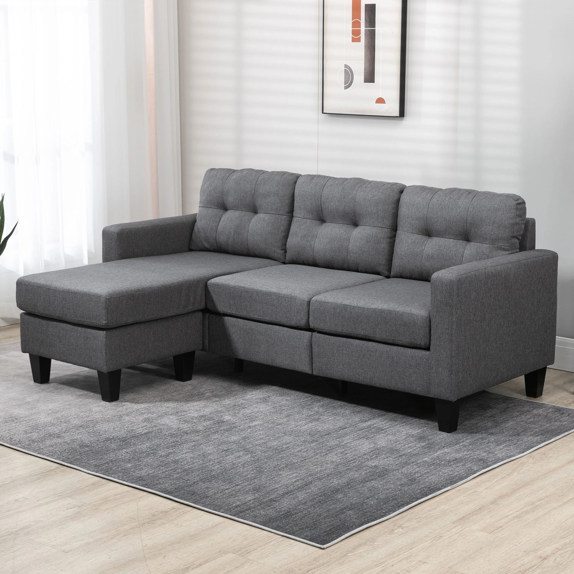 L-Shaped Sofa, 3 Seater with Ottoman, Dark Grey 3-Seater Sofas at Gallery Canada