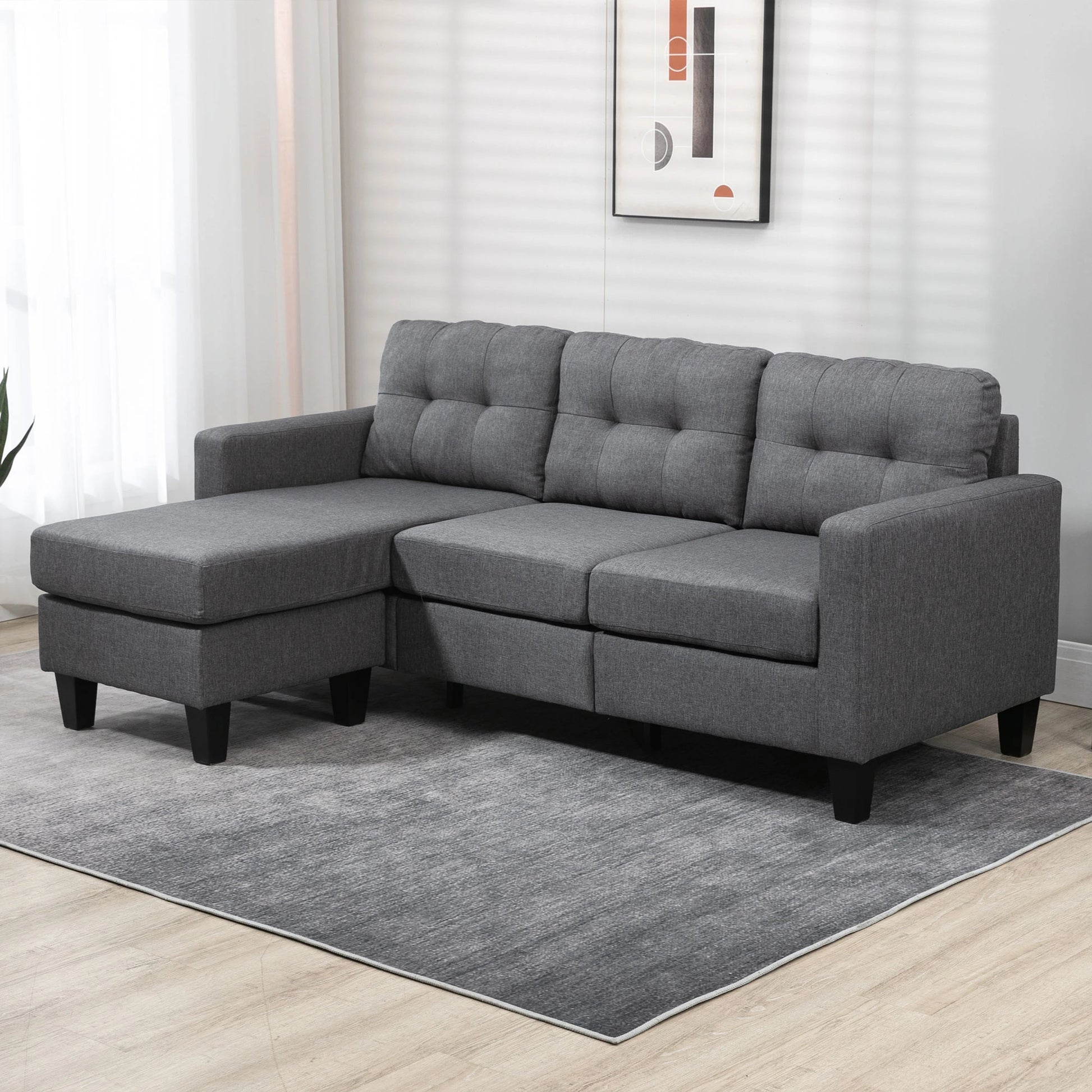 L-Shaped Sofa, 3 Seater with Ottoman, Dark Grey 3-Seater Sofas at Gallery Canada