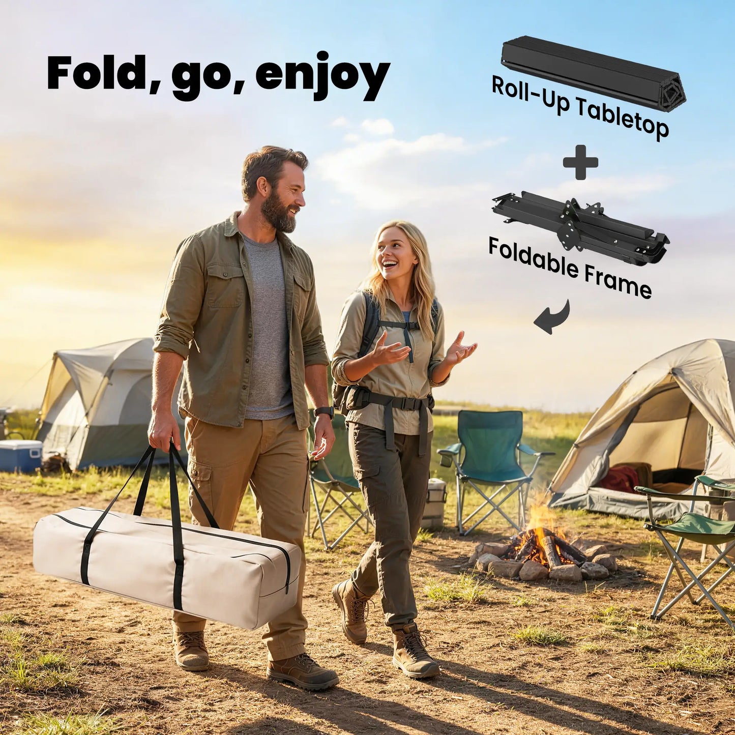 4ft Folding Camping Table, Waterproof Picnic Table, Black Picnic Tables & Camping Chairs at Gallery Canada