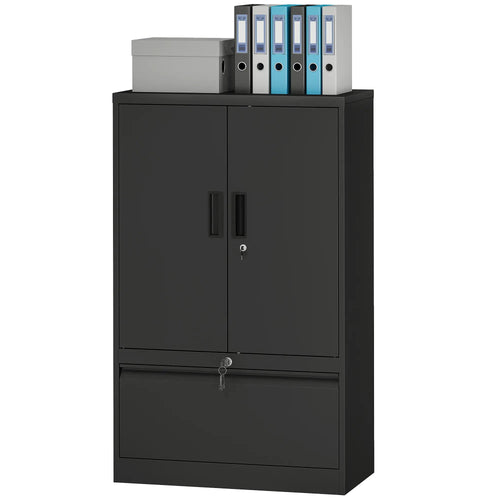 Lateral Filing Cabinet, Metal Storage Cabinet, Black
