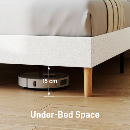 Queen Size Upholstered Platform Bed Frame, Adjustable Headboard, White Bed Frames at Gallery Canada