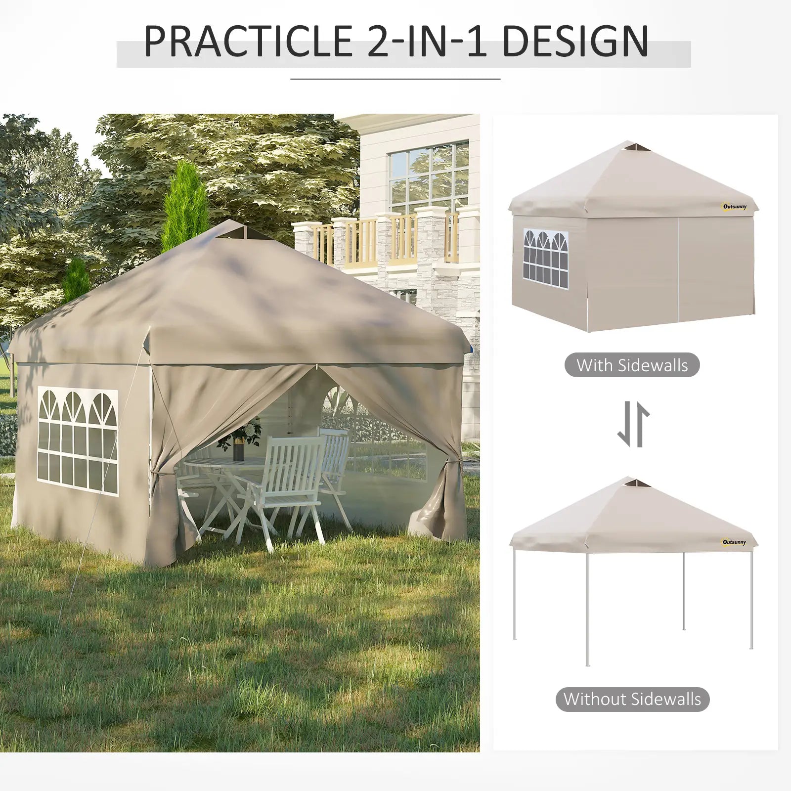 10' x 10' Pop Up Canopy Tent, Instant Sun Shelter, Wheeled Carry Bag, Beige Pop Up Canopies at Gallery Canada