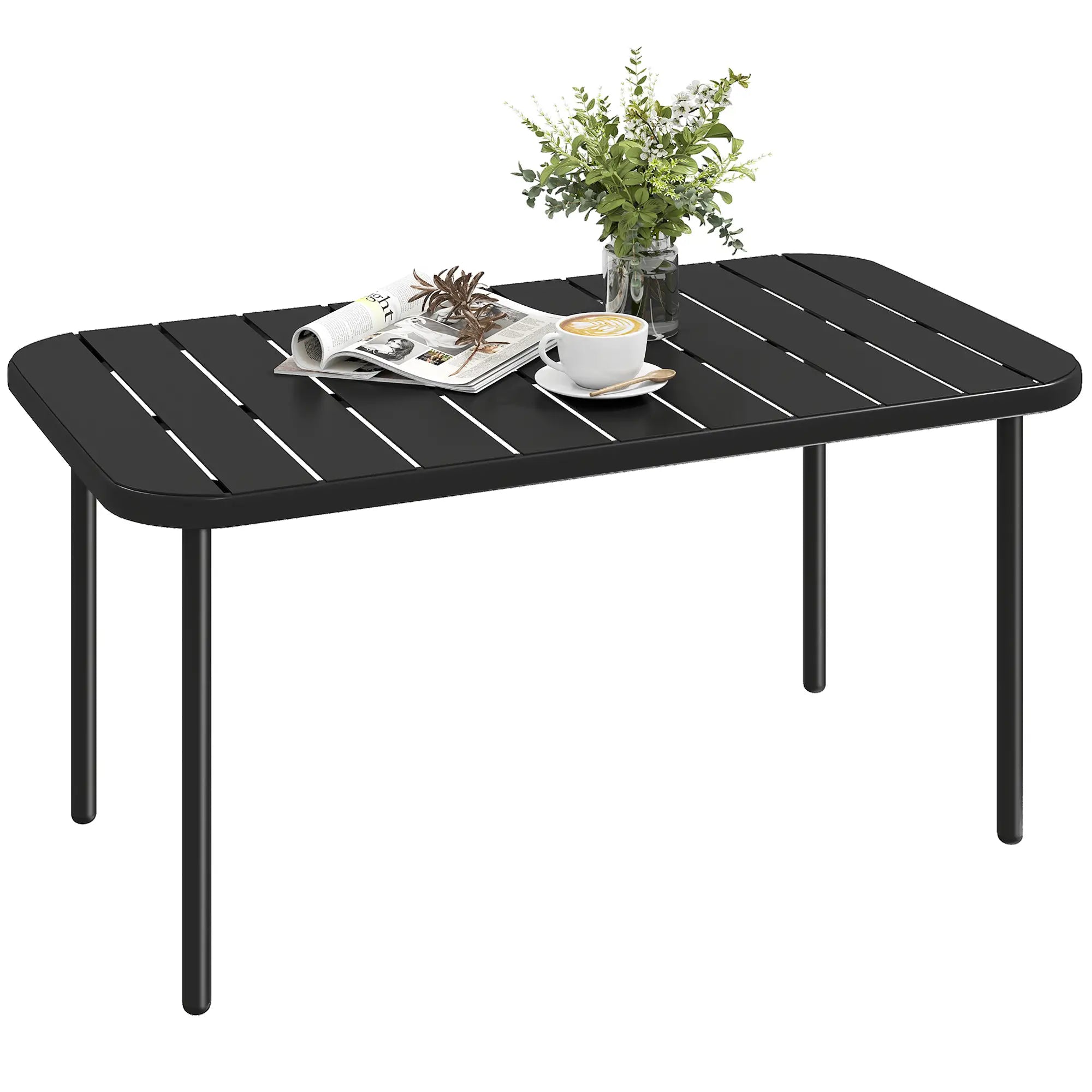 Outdoor Coffee Table, Rectangle Metal Patio Table, All-Weather Slatted Tabletop Patio Side Tables at Gallery Canada