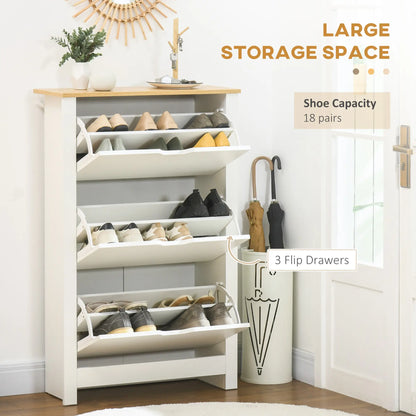 Shoe Storage Cabinet, 3 Flip Drawers, Adjustable Shelves, 9-18 Pairs, White Shoe Storage Cabinets & Racks at Gallery Canada
