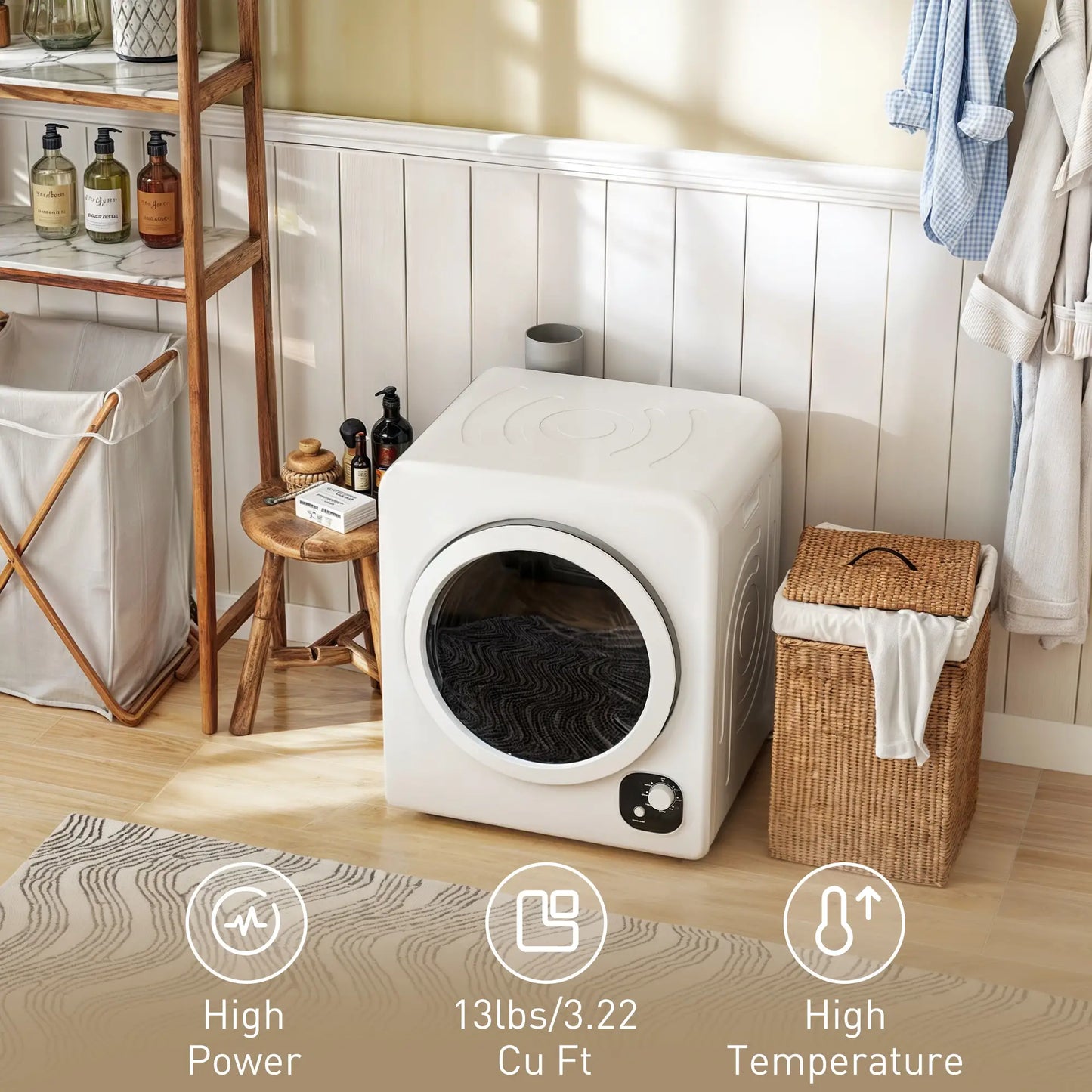 Compact Laundry Dryer, 1300W Portable, Stainless Steel Tub, White Dryer Machines at Gallery Canada