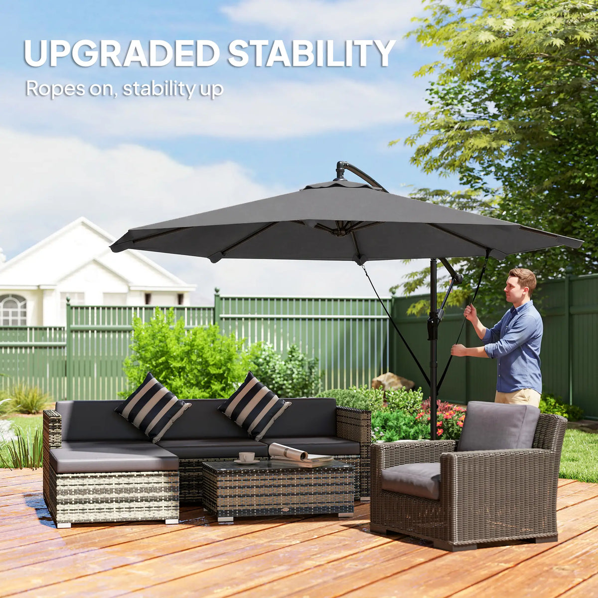 10FT Cantilever Patio Umbrella, 8 Ribs, Cover, Wind Ropes, Dark Grey Offset Cantilever Umbrellas at Gallery Canada
