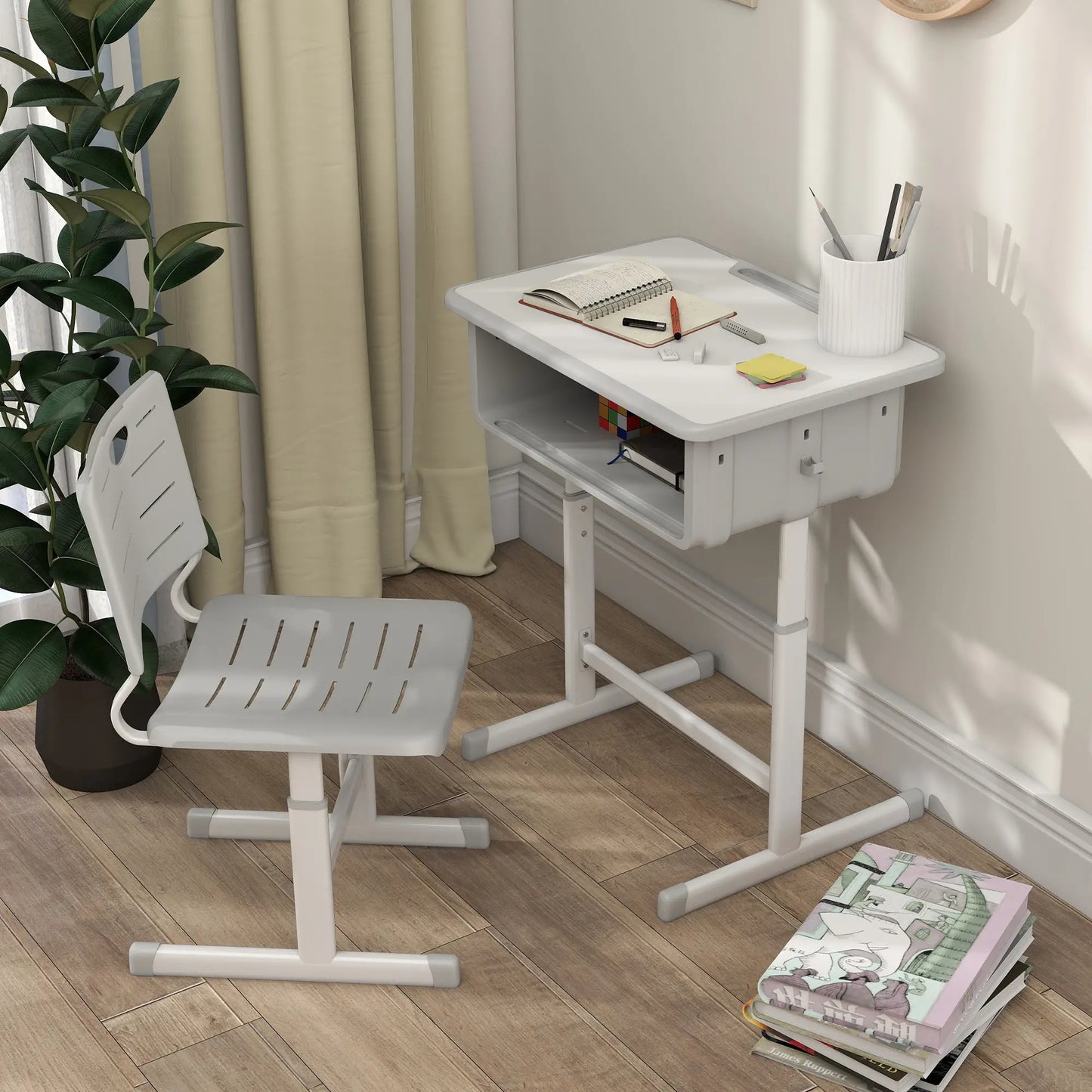 Kids Desk And Chair Set, Height Adjustable, With Drawer, Grey Kids Desk Sets at Gallery Canada