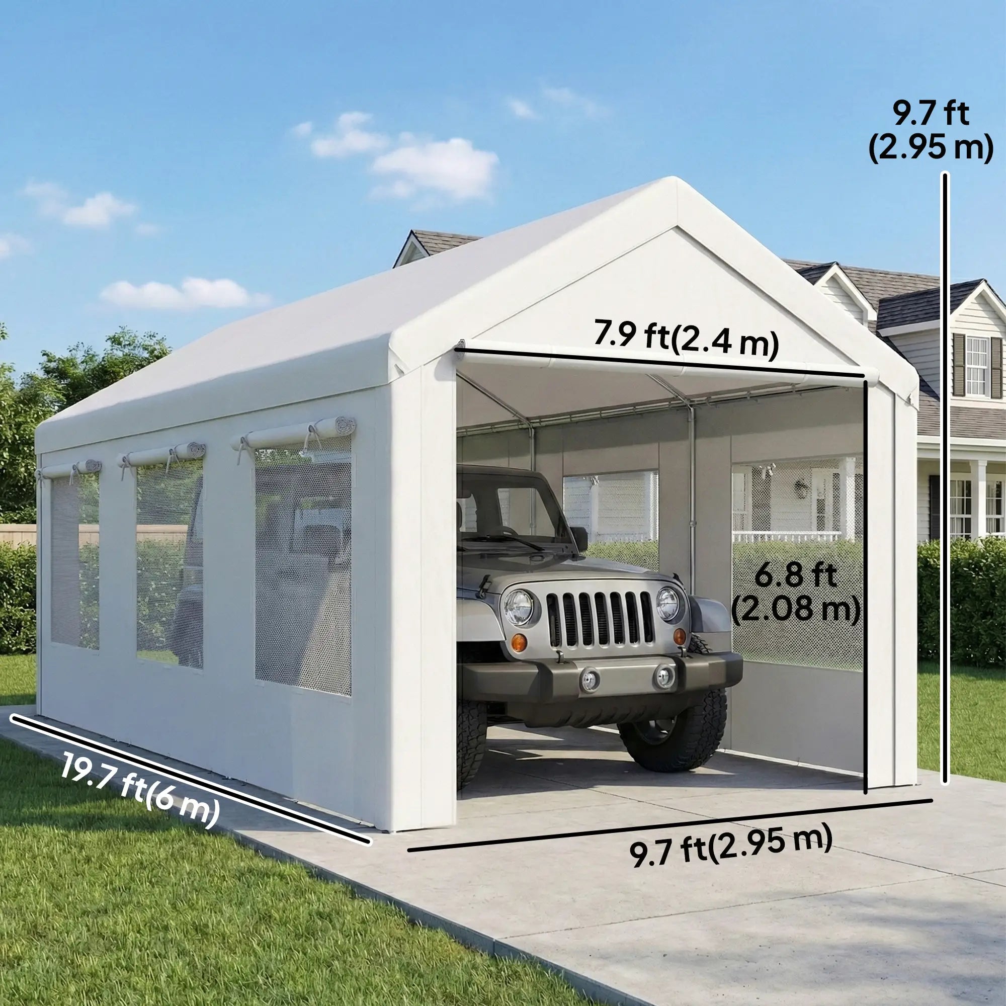 10' x 20' Heavy Duty Carport, Adjustable Garage Canopy Tent, White Car Shelters at Gallery Canada
