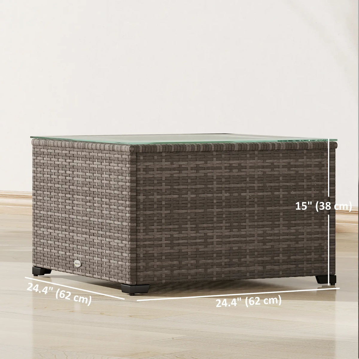24.4" Patio Wicker Coffee Table, PE Rattan With Tempered Glass Top, Black Patio Side Tables at Gallery Canada
