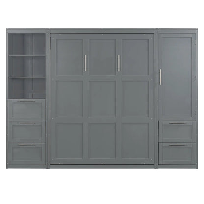 Murphy Bed with Closet, Drawers, Shelves, 120" L x 20" W x 88.5" H, Grey Bed Frames at Gallery Canada
