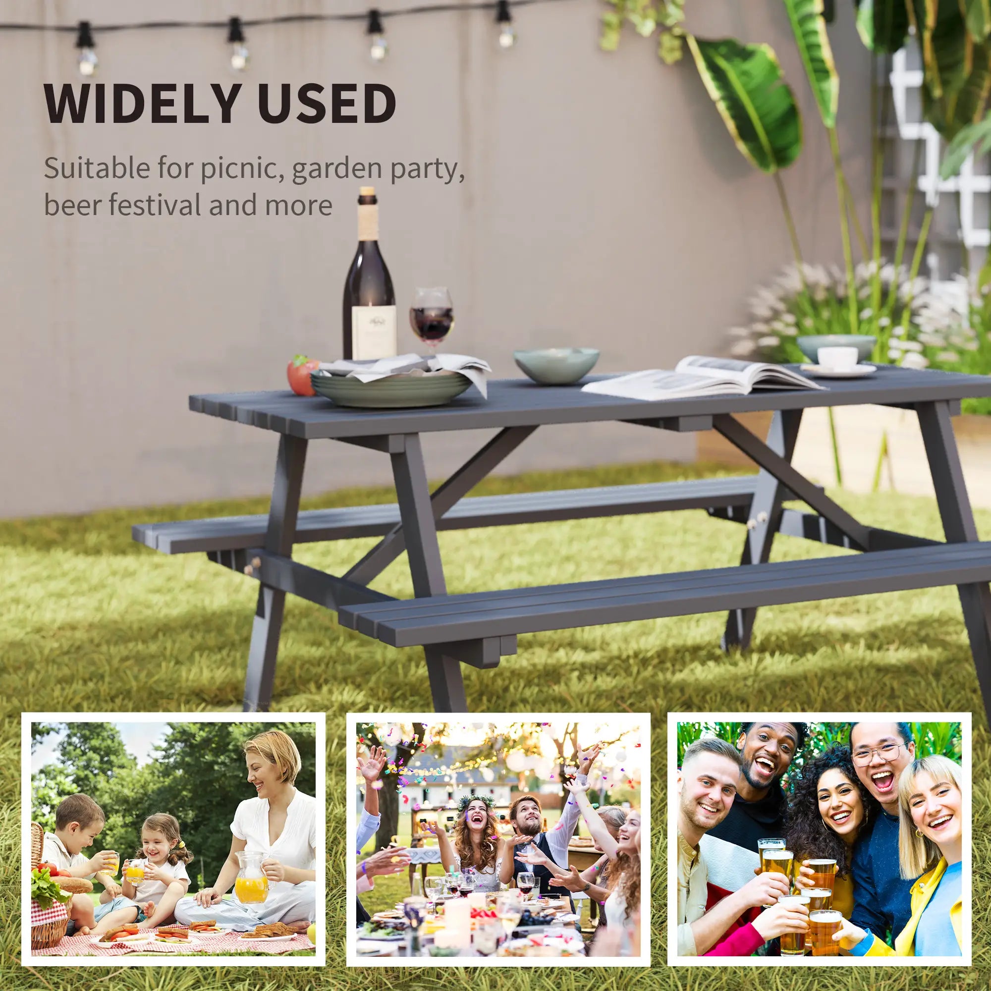 Wood Picnic Table With Umbrella Hole, Camping Table Bench Set, Grey Picnic Tables & Camping Chairs at Gallery Canada