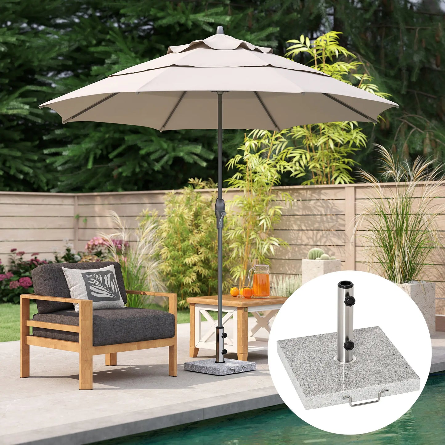 16.5" Marble Umbrella Stand, Heavy Holder Base With Wheels, Grey Umbrella Bases at Gallery Canada