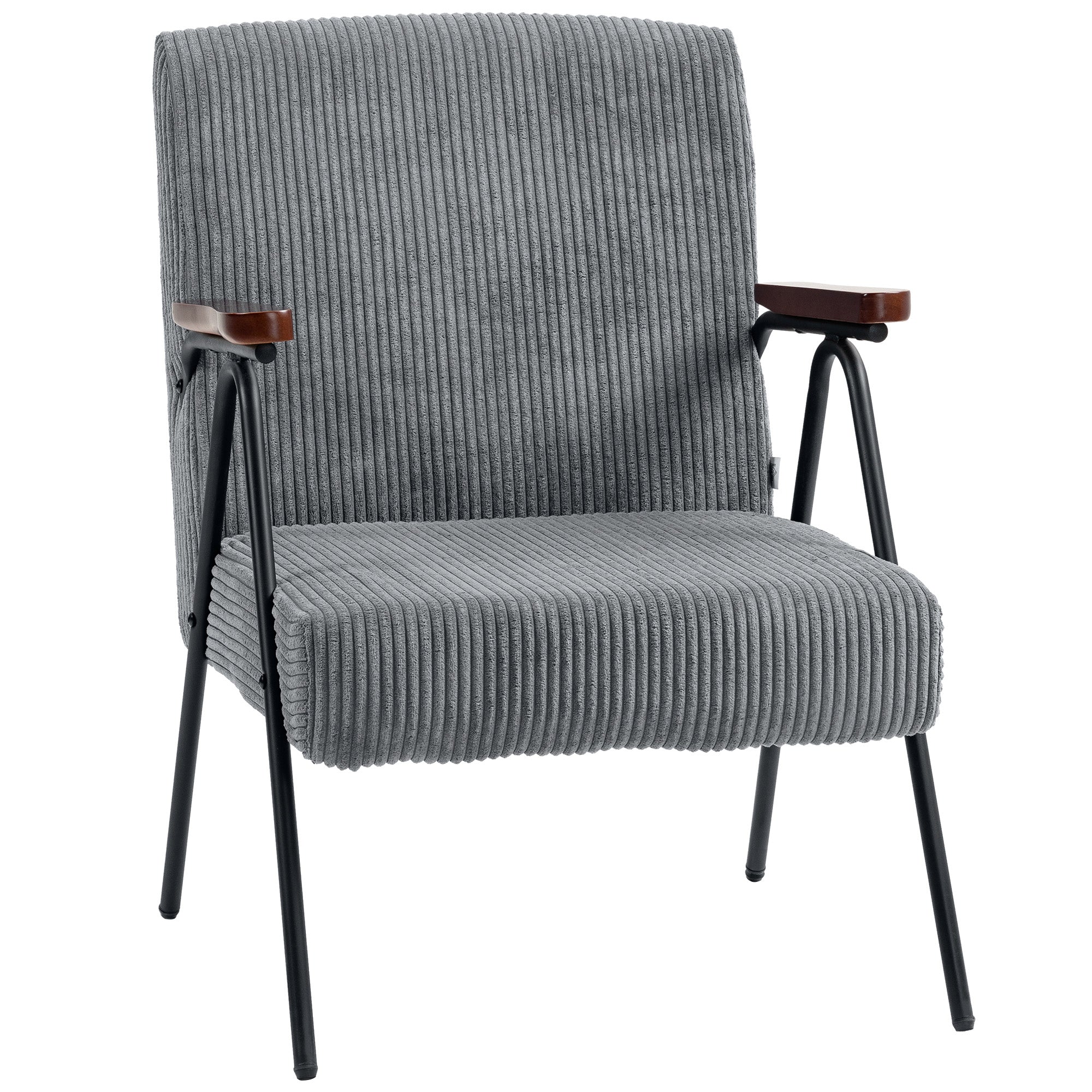 Modern Armchair, Upholstered Corduroy Accent Chair with Wood Arms and Steel Frame for Living Room, Bedroom, Grey - Gallery Canada