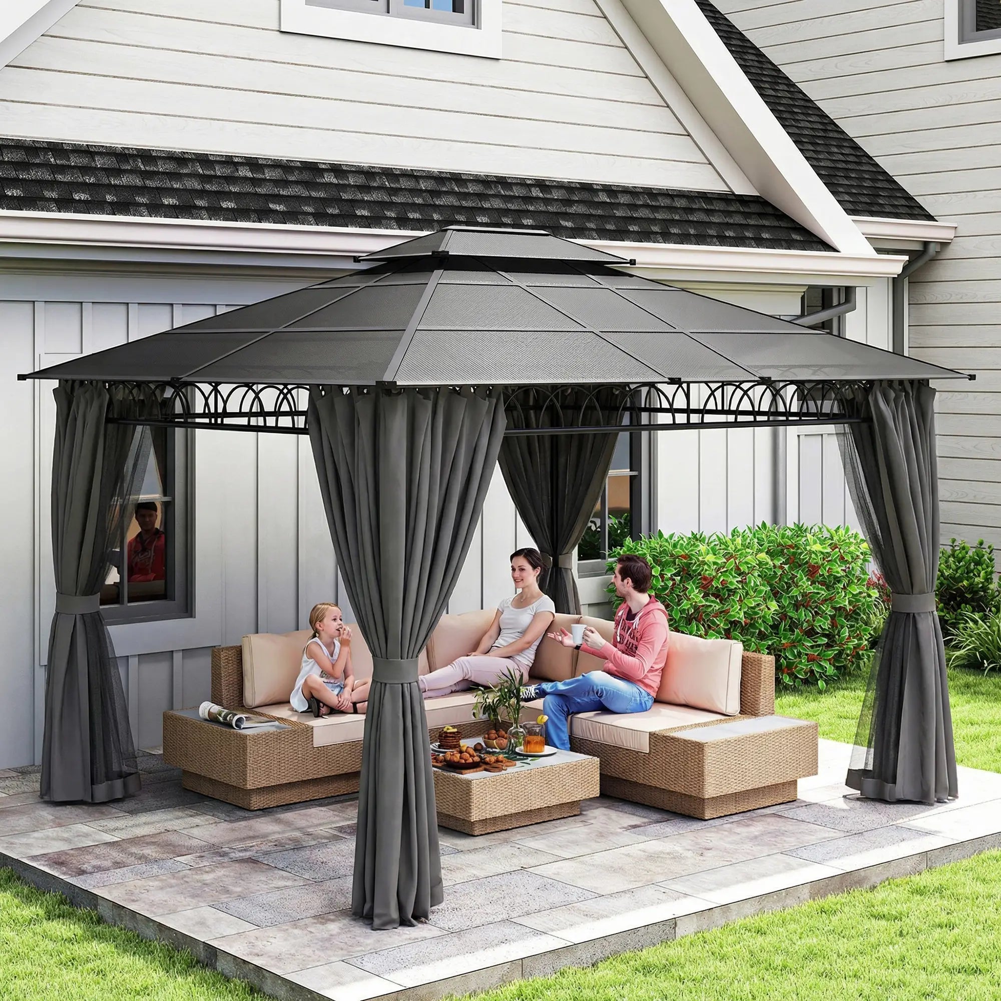 10' x 12' Outdoor Gazebo, Double Roof Hardtop, Polycarbonate Roof, Steel Frame Gazebos at Gallery Canada