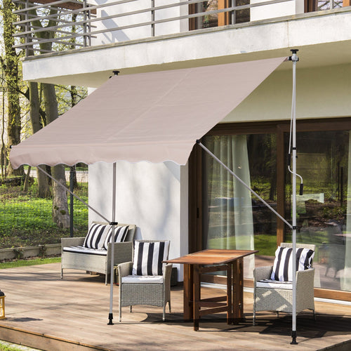 6.6'x5' Manual Retractable Patio Awning Window Door Sun Shade Deck Canopy Shelter Water Resistant UV Protector Beige