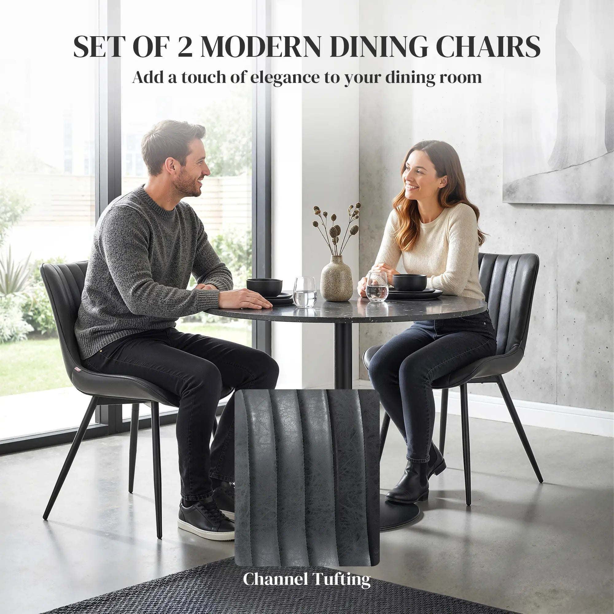 PU Leather Dining Chairs Set of 2, Steel Legs, Black Dining Chairs at Gallery Canada