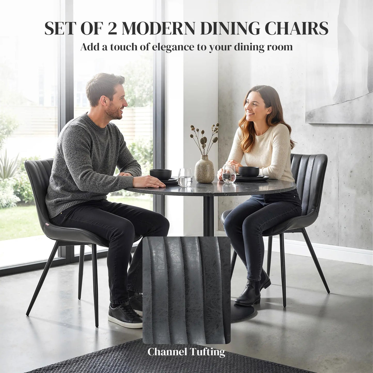 PU Leather Dining Chairs Set of 2, Steel Legs, Black Dining Chairs at Gallery Canada