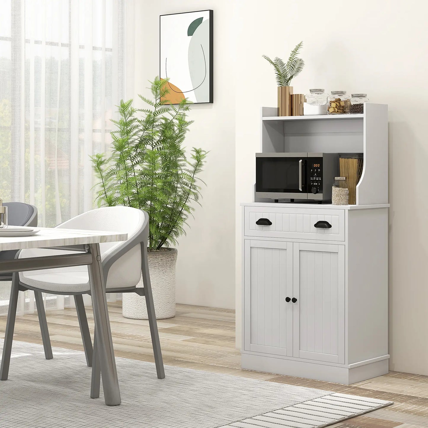 Microwave Cabinet, Kitchen Storage With Drawer, Adjustable Shelf, White Kitchen Pantry Cabinets at Gallery Canada