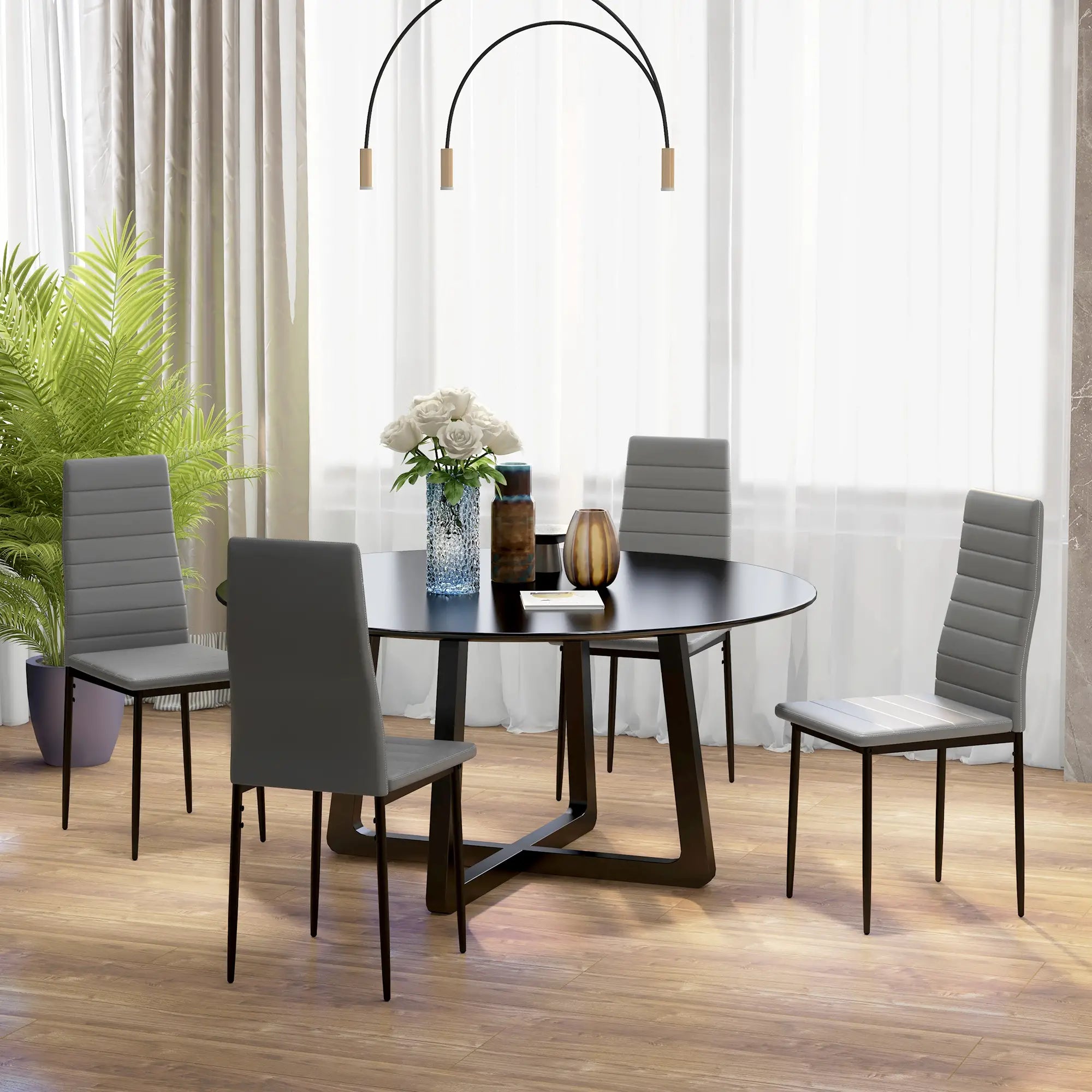 Modern Dining Chairs, Set of 4, High Back PU Leather, Metal Legs, Grey Bar Stools at Gallery Canada
