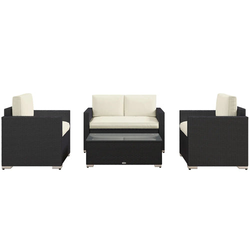 Outdoor Wicker Furniture Set with Table, Loveseat & 2 Chairs, Cream