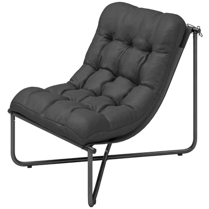 Outdoor Patio Chair, Comfy Sling Lounge With Cushion, Steel Frame, Dark Grey Patio Chairs Dark Grey at Gallery Canada