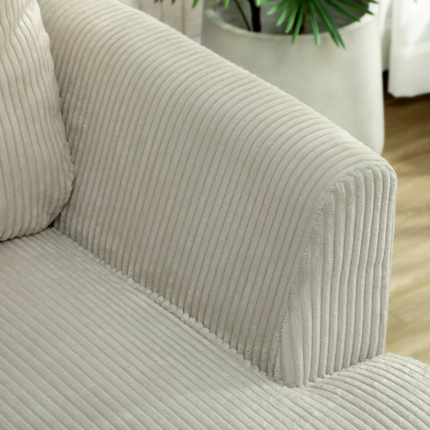 3 Seater Sofa, 74" Corduroy Couch, Solid Wood Legs, Beige 3-Seater Sofas at Gallery Canada