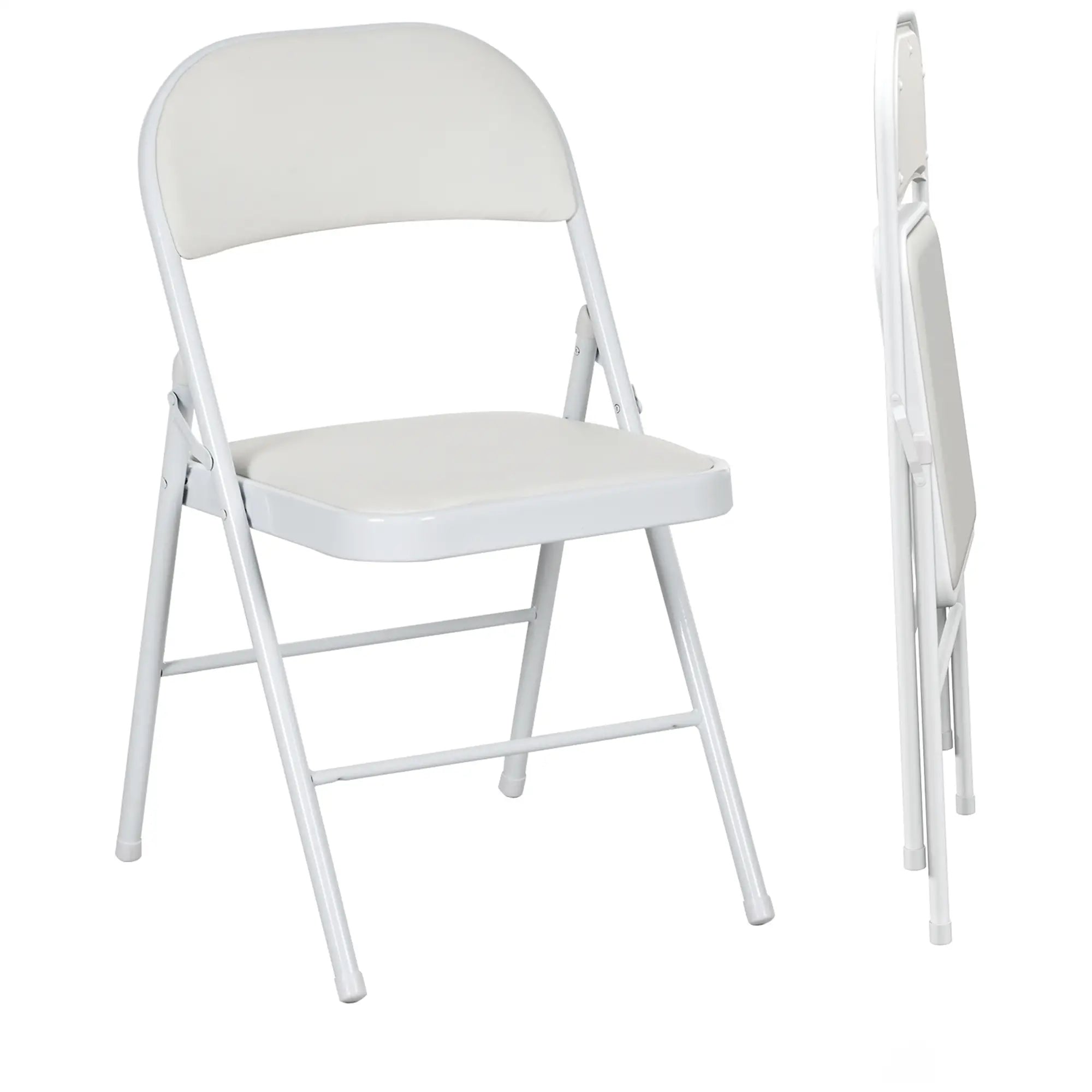 Set of 2 Metal Foldable Chairs, PU Leather Padded, White Bar Stools White at Gallery Canada