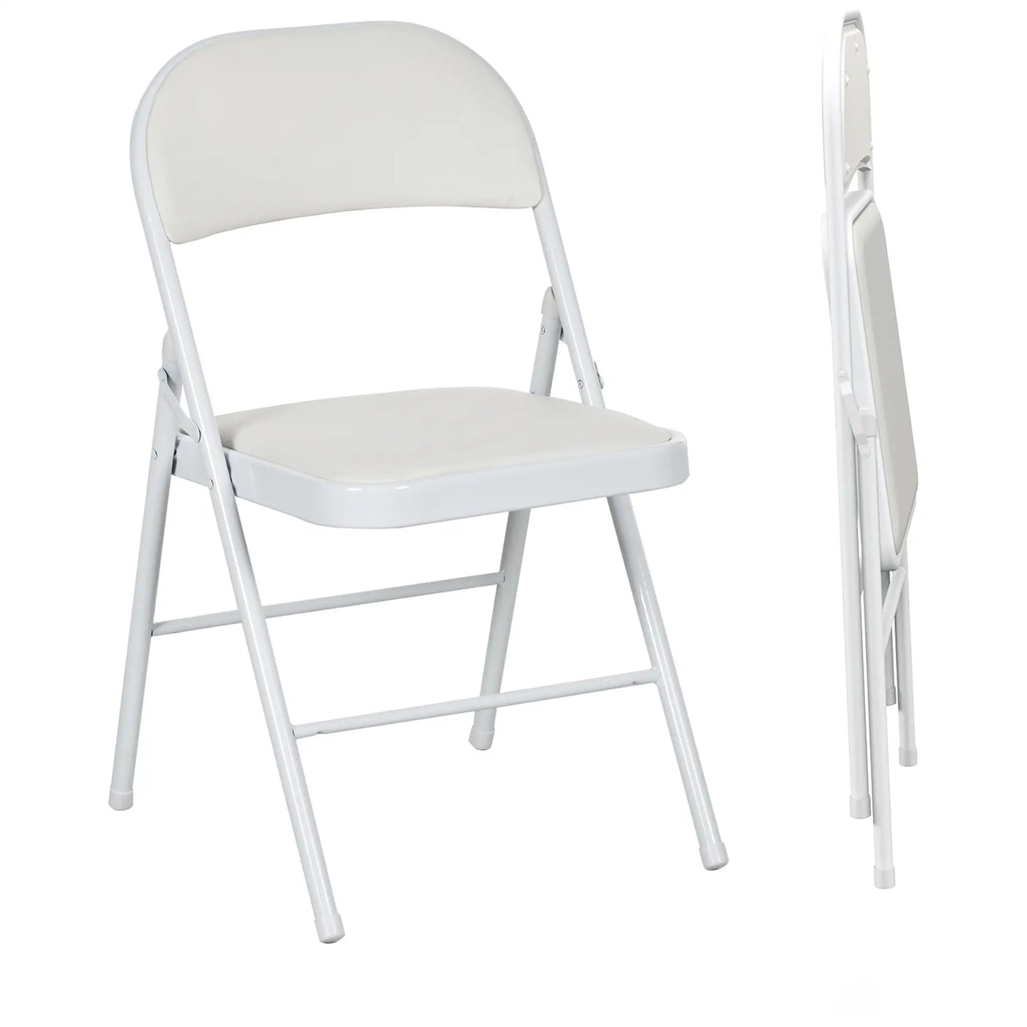 Set of 2 Metal Foldable Chairs, PU Leather Padded, White Bar Stools White at Gallery Canada