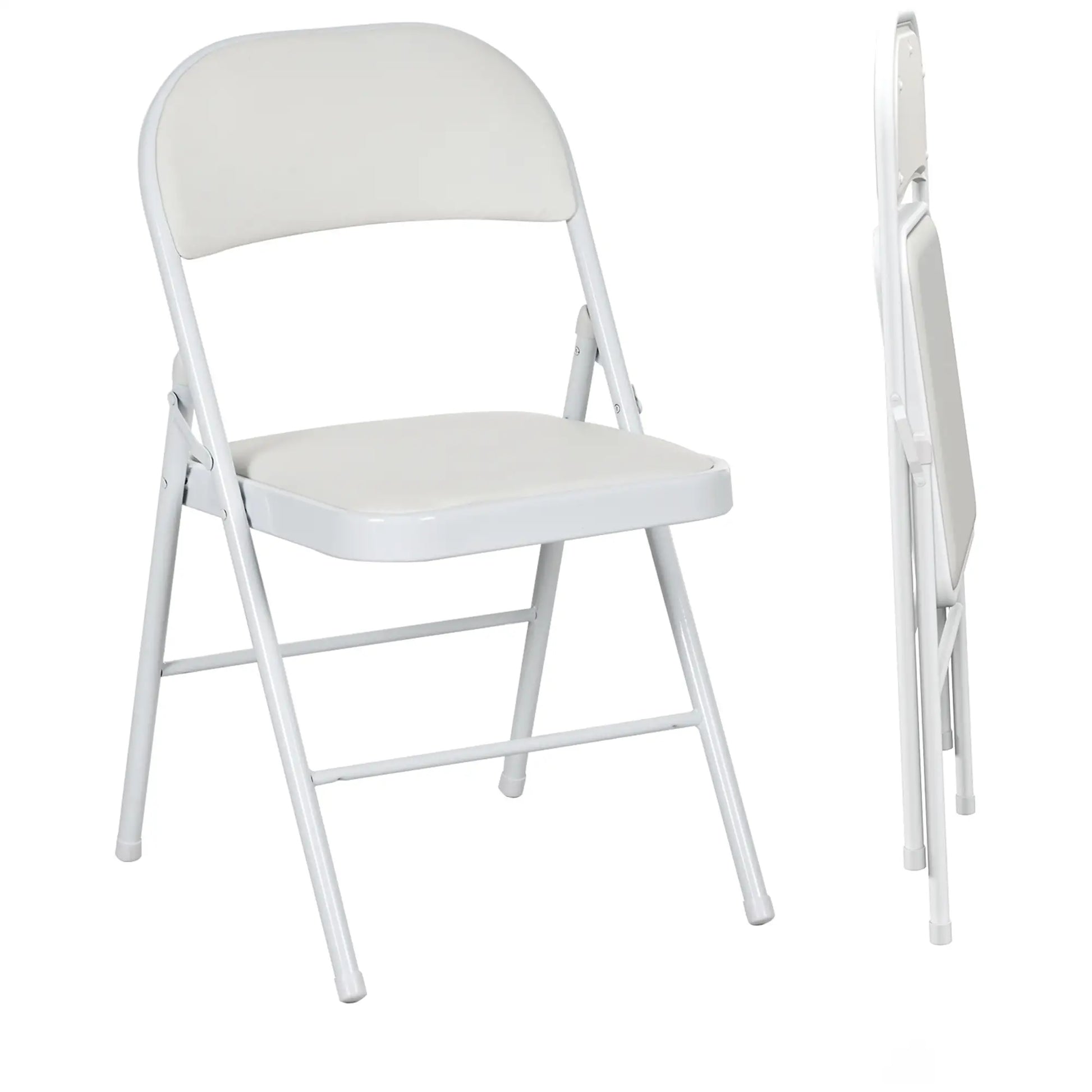 Set of 2 Metal Foldable Chairs, PU Leather Padded, White Bar Stools White at Gallery Canada