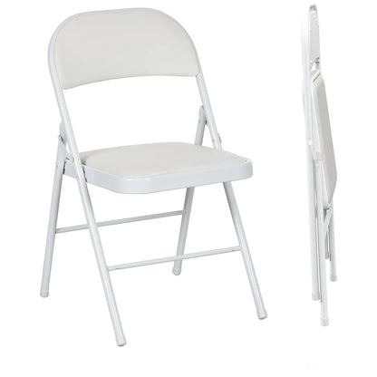 Set of 2 Metal Foldable Chairs, PU Leather Padded, White Bar Stools White at Gallery Canada