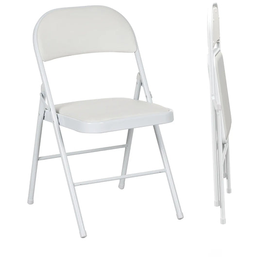 Set of 2 Metal Foldable Chairs, PU Leather Padded, White Bar Stools White at Gallery Canada
