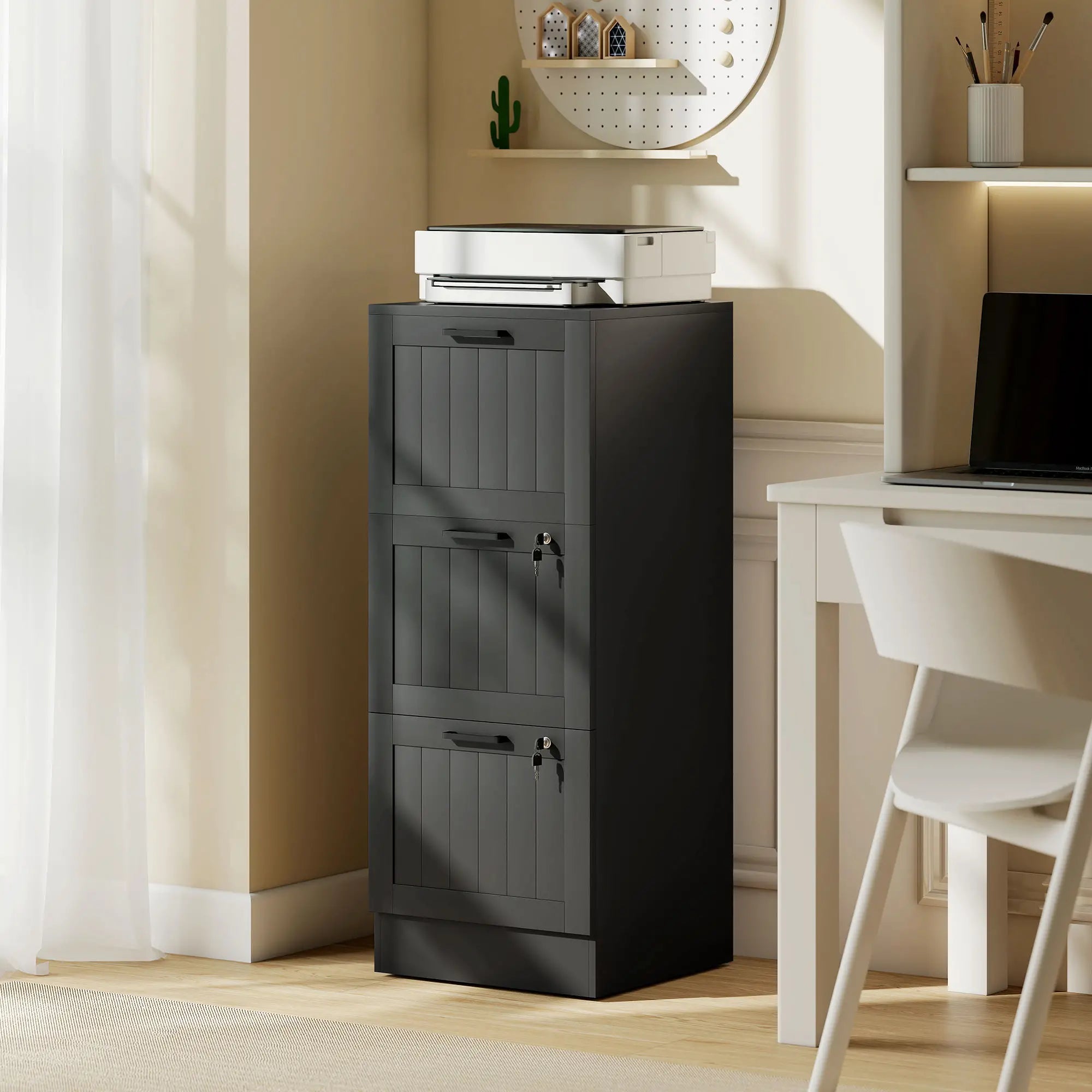 3 Drawer Filing Cabinet with Lock, Adjustable Hanging Bars, Black Office Cabinets & Cupboards at Gallery Canada
