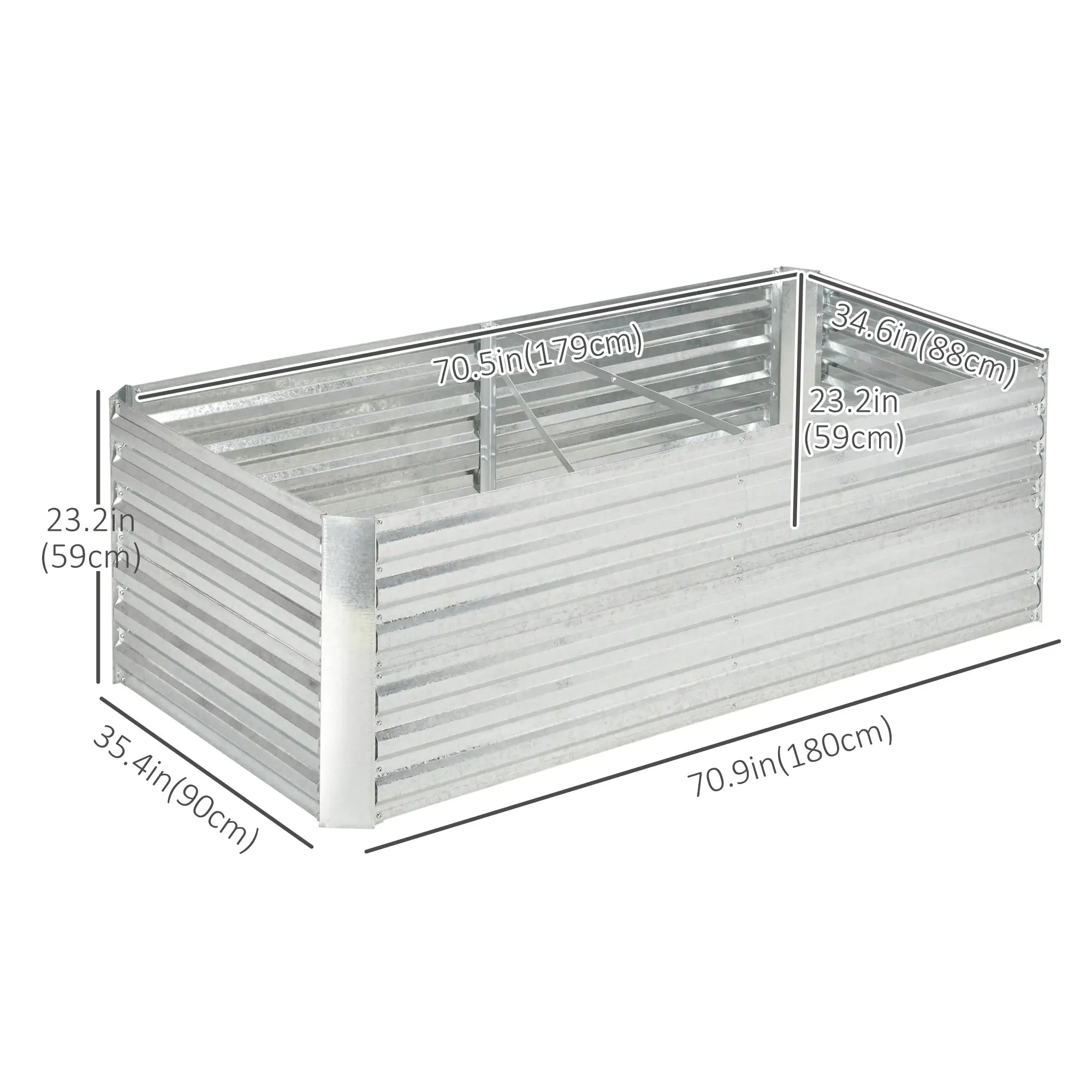 Galvanized Raised Garden Bed, Steel Outdoor Planter, 71'' x 35'' x 23'', Silver Galvanized Planter Boxes at Gallery Canada