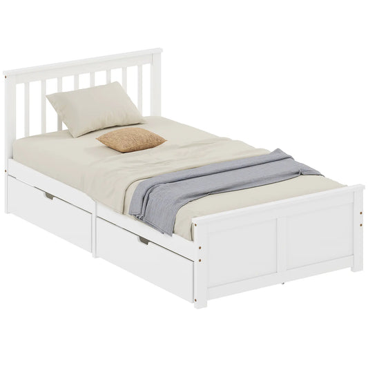 Pine Twin Bed Frame, Wood Storage Drawers, White Bed Frames White at Gallery Canada