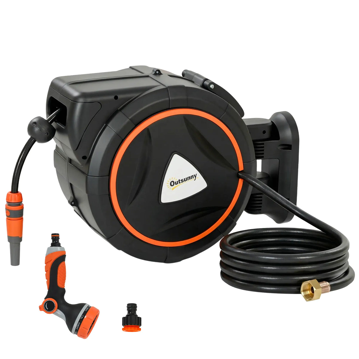 Retractable Garden Hose Reel, 1/2"x75.5ft Wall Mounted Hose Reel with 12-Pattern Nozzles, Auto Retraction, Self-Locking Garden Accessories Orange at Gallery Canada
