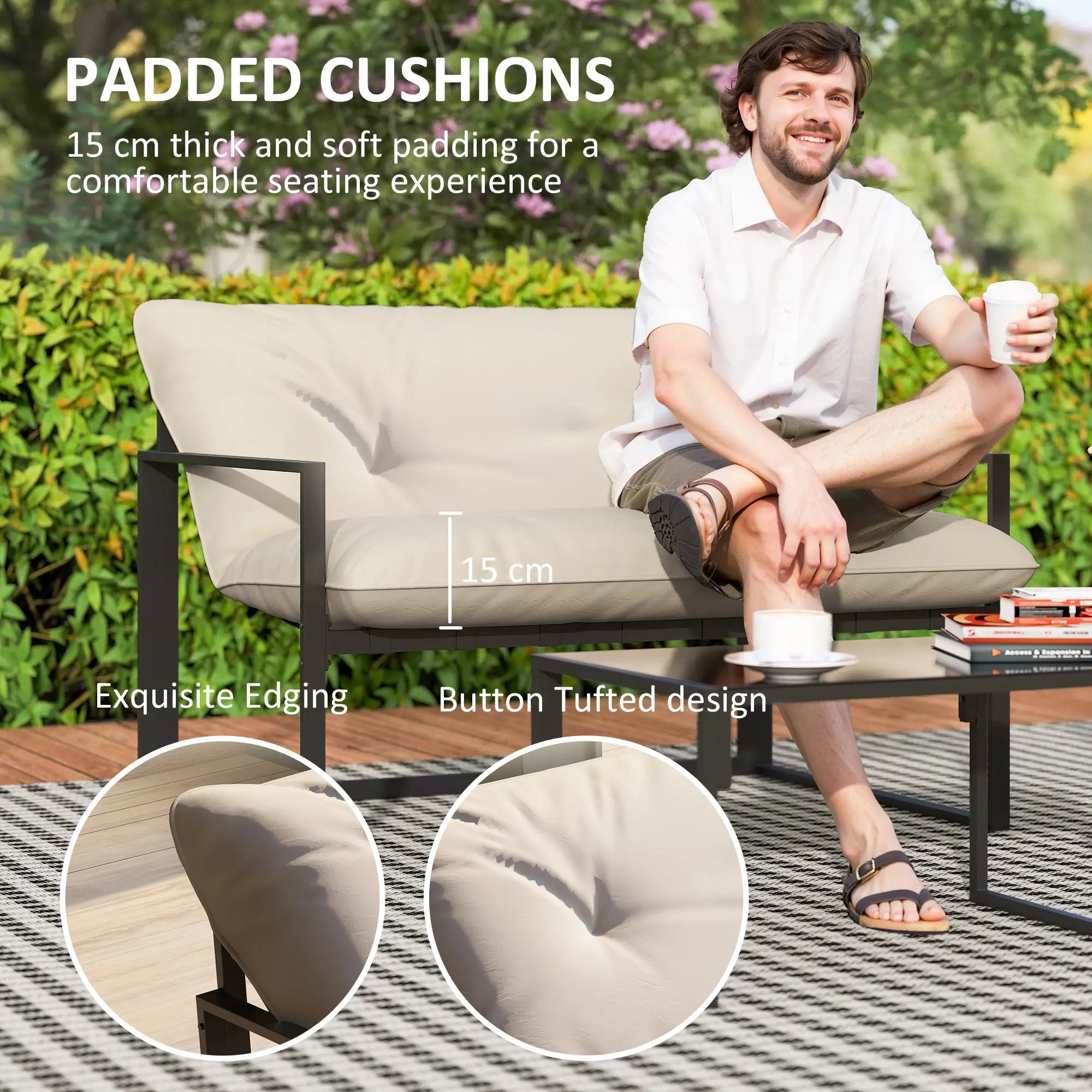 4pc Outdoor Furniture Set, Patio Conversation Set, Tempered Glass Table, Beige Patio Furniture Sets at Gallery Canada
