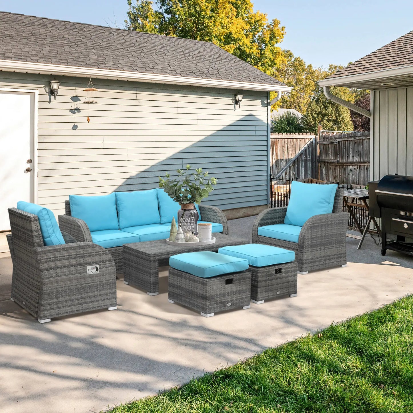 6-Piece Patio Furniture Set, Wicker Sectional Sofa, 2 Recliners, 2 Footstools, Table, Sky Blue Patio Furniture Sets at Gallery Canada