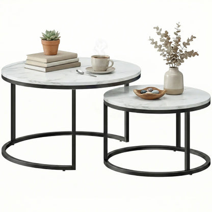 Modern Coffee Table Set, 2 Nesting Tables, Metal Base, Marble White, White Coffee Tables Marble White at Gallery Canada