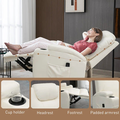 Massage Recliner Chair, Swivel Rocker, 8 Vibration Points, PU Leather, Cream White Massage Chairs at Gallery Canada